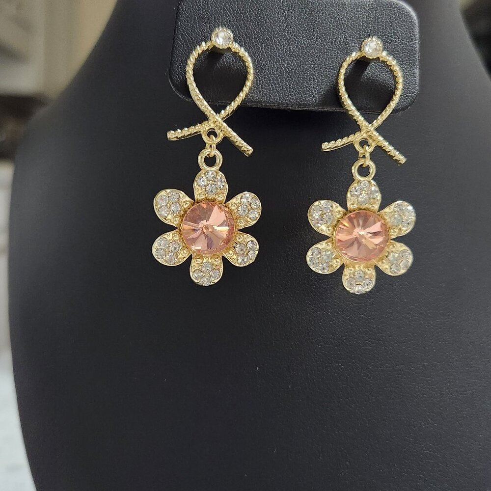 Rhinestone embellished dangling flower bow knot, blush color